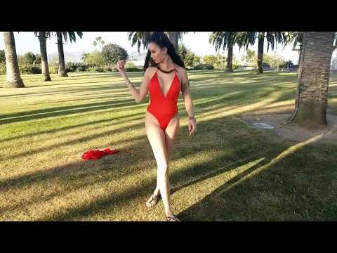 Jennie Reid in Red Bikini One Piece