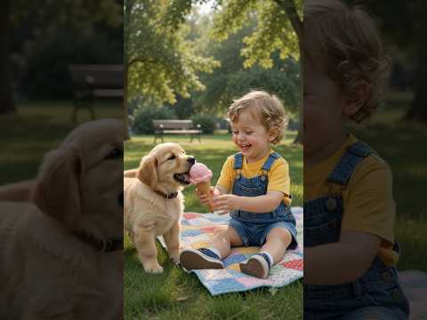 Boy Shares Ice Cream with a Puppy 🐶❤️ | Cute AI Story #shorts