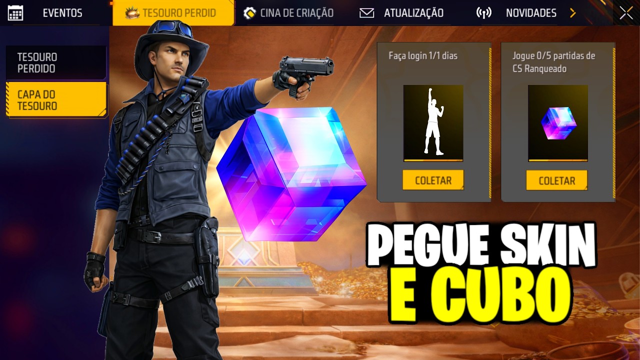É AMANHÃ! PEGUE SUA SKIN🔥 AVENTUREIRO 2? GELO E EMOTE GRÁTIS NO FREE FIRE