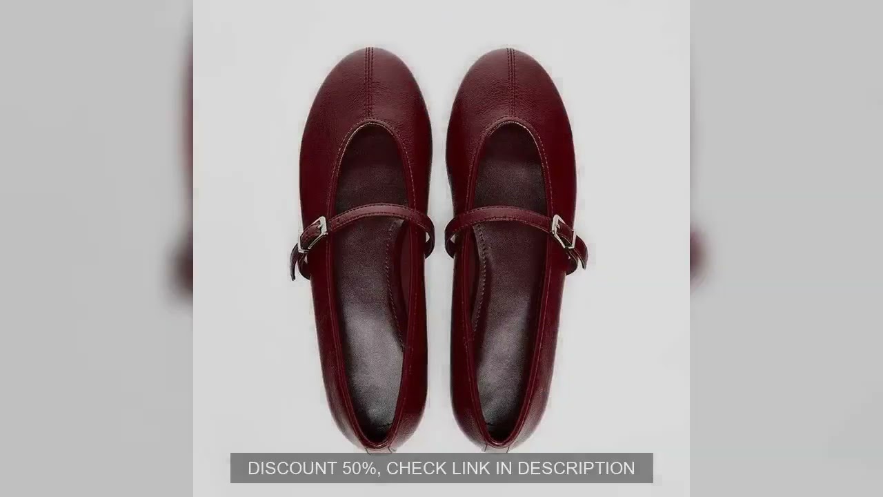 Pai Flat Ballet oes Women's Versatile Simple round Head Slip-On Red Mary Jane oes Low Heel Casual Sl