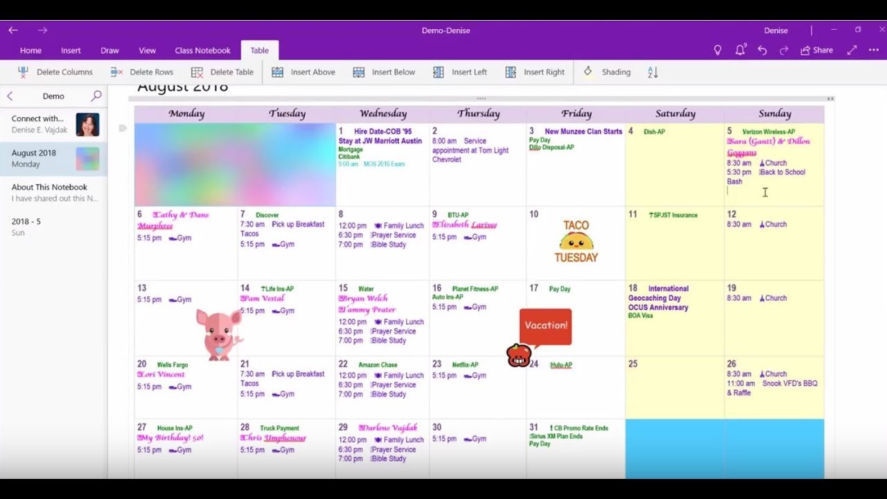 Insert Calendar In Onenote Customize and Print