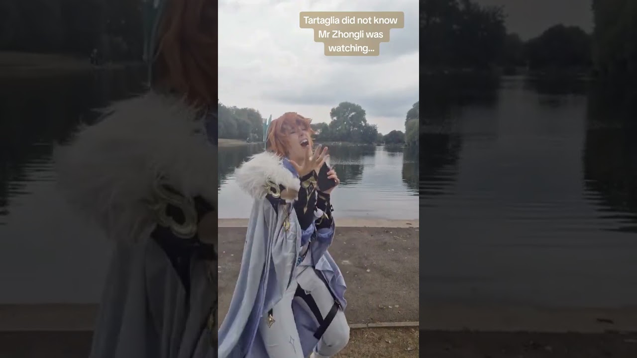 Zhongli Jump scares Tartaglia #cosplay #genshinimpact #childe #tartaglia #zhongli #morax #shorts