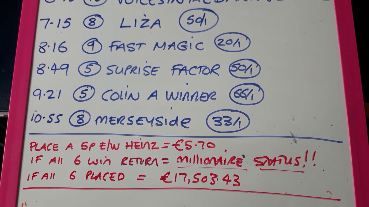 Each Way Heinz bet returns Millionare Status for a 5p unit stake! Horse Racing Tips - YouTube