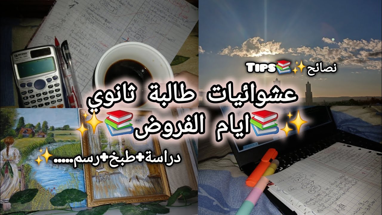 عشوائيات طالبة ثانوي ايام الفروض✨️📚💗دراسة رسم ونصائح✨️📚💗