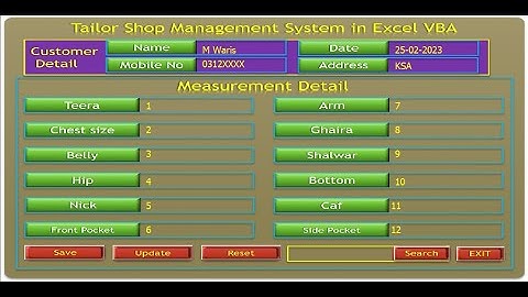 Tailor shop Management System in Excel VBA