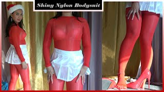 Shiny Nylon Bodysuit - Xmas Model Show - Patreon Preview