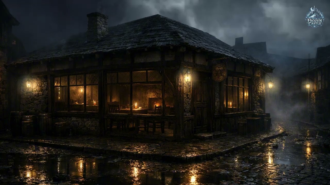 Medieval Tavern Storm Ambience | Dark Fantasy Relaxing Music & Rain Atmosphere