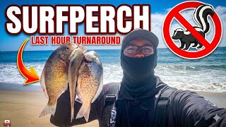 Socal Surf Fishing: Never Give Up fishing Last Hour Turnaround (Halibut,Perch,Ray, and Spotty)