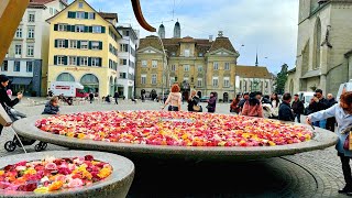 Мирная весенняя прогулка в Цюрихе, Швейцария🇨🇭 Плавающие розы в швейцарском фонтане