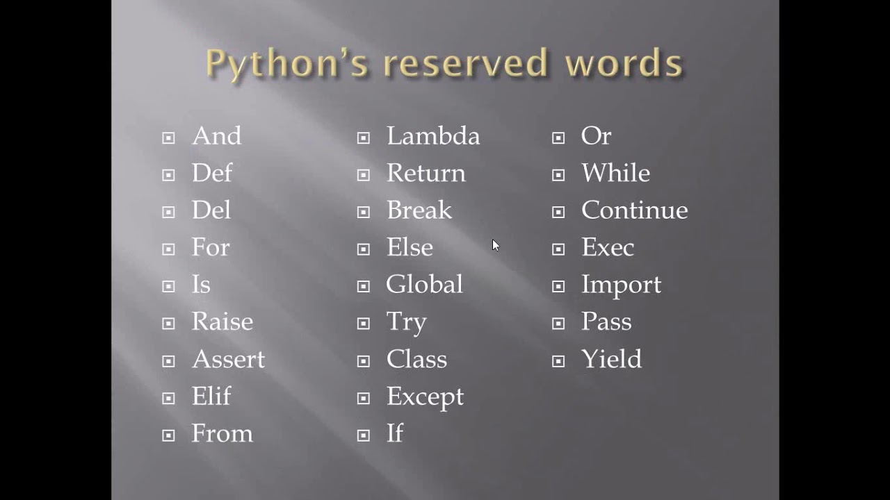 python - 3 Reserve Keyword - YouTube