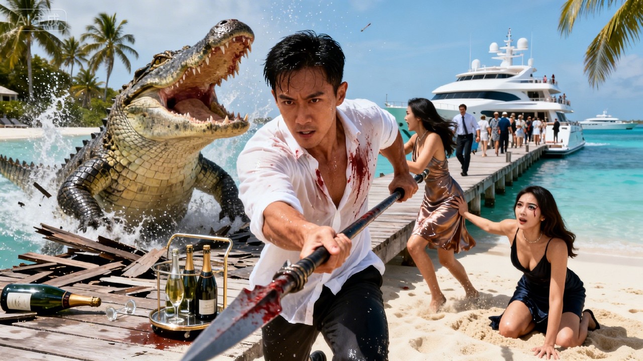 【日本語吹替】孤島に転生、巨大ワニを倒し全員を脱出させた