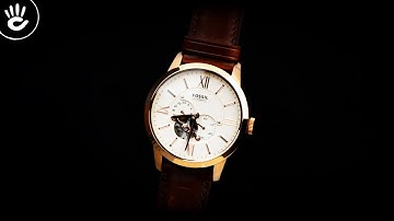 Review đồng hồ Fossil ME3105 thiết kế mạ vàng với phần vỏ máy, mặt số Open heart thiết kế lộ máy