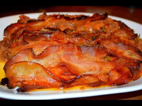 My Recipe for my Favorite Meatloaf, Covered with Bacon Slices