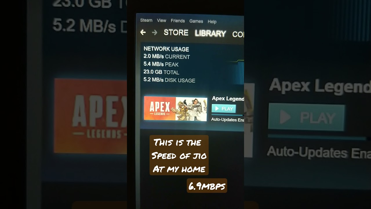 Internet speed was 7 Mbps max. Downloading Apex Legends.