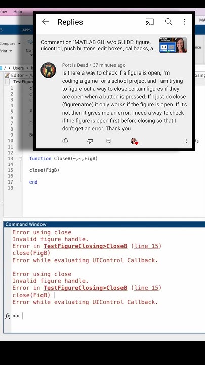 MATLAB: GUI - stop MATLAB errors for closing figures (ishandle) - YouTube