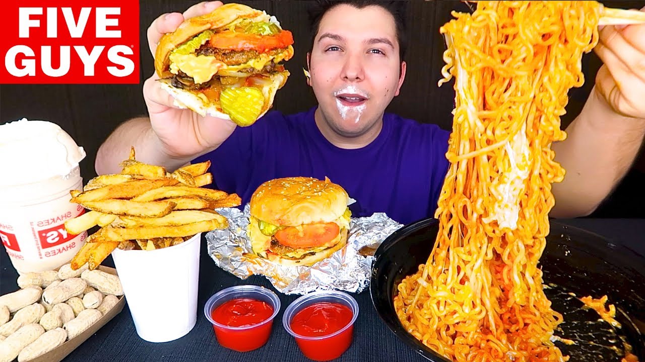 Cheesy Noodles & Five Guys • MUKBANG