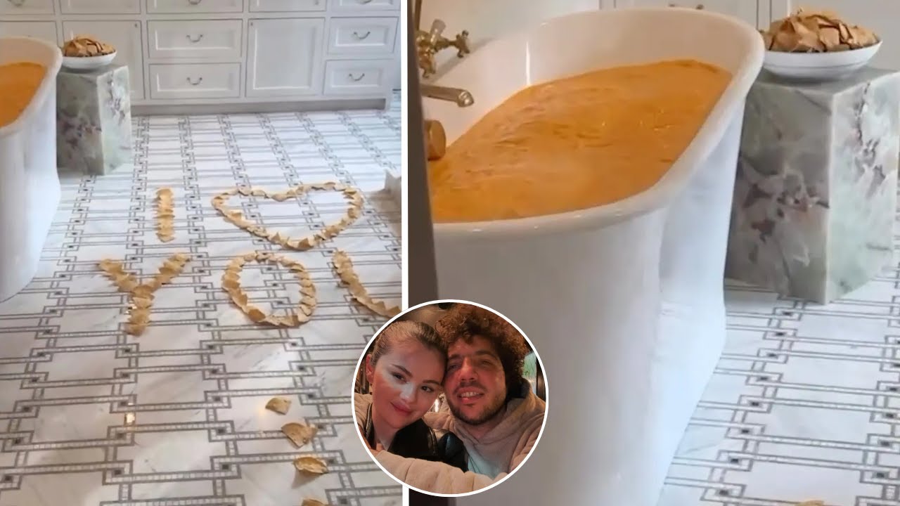 Benny Blanco surprises fiancée Selena Gomez with a bathtub full of