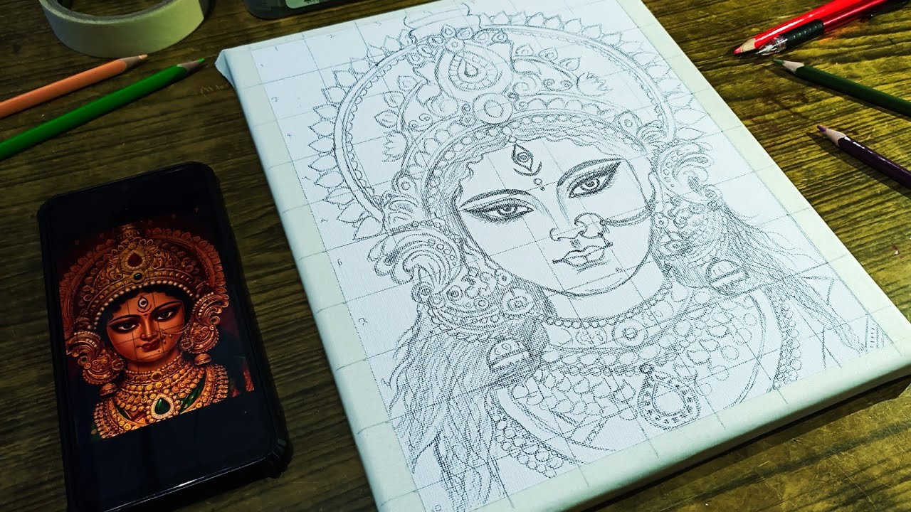 Durga Mata Drawing, Navratri Special Drawing, How to draw Durga Maa,Durga Maa Outline Drawing 😍