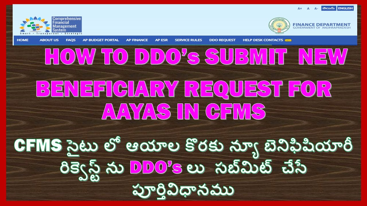 HOW TO DDO SUBMIT  NEW BENEFICIARY REQUEST FOR AAYAS IN CFMS