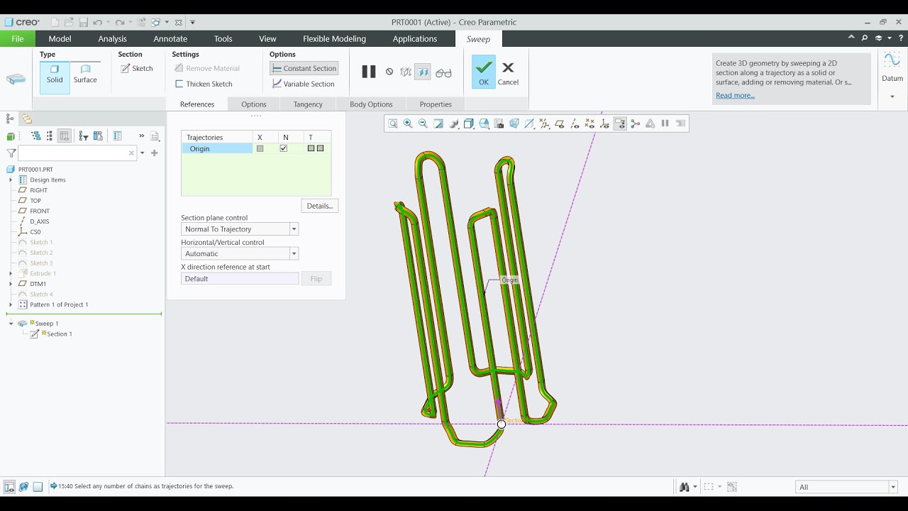 Sweep shape based on Surface modeling - Creo Tutorial - YouTube