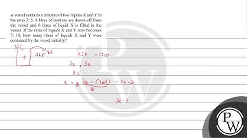 A vessel contains a mixture of two liquids X and Y in the ratio 3: 5. 8 litres of mixture are dra...