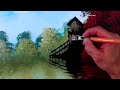 Step by Step Acrylic Painting Demo | Cabin on the Lake | Easy for Beginners