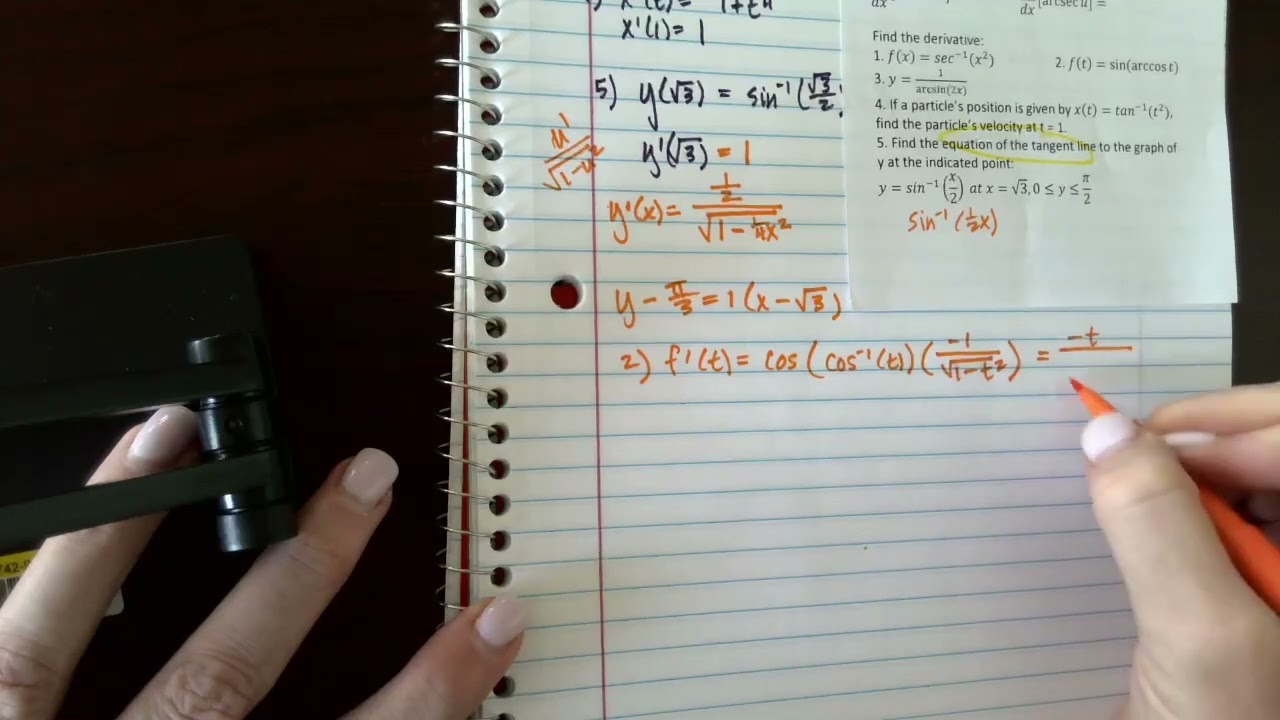BC Calculus Notes - Unit 3 - Inverse Trig Derivatives (Part 2)