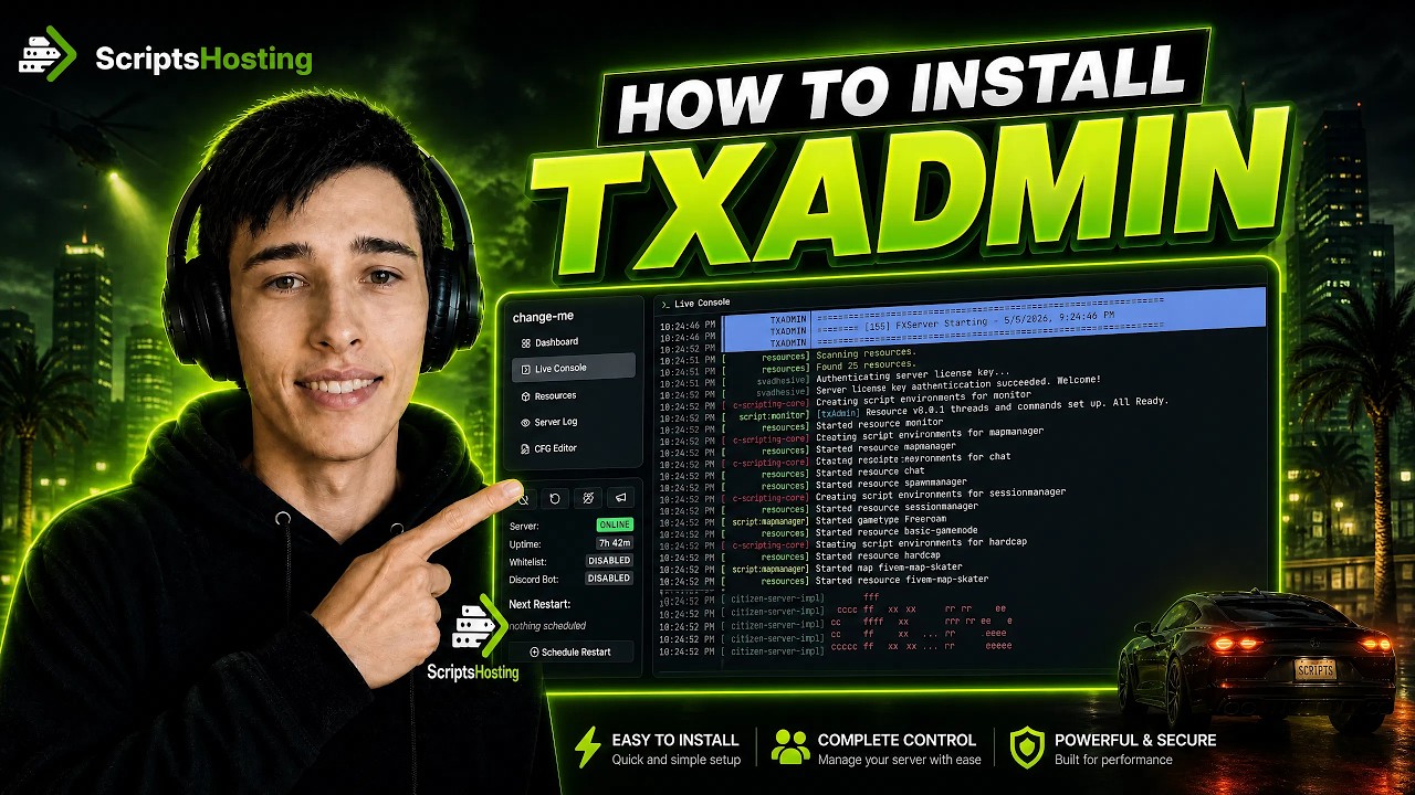 Tx Admin Tutorial How To install TXAdmin | ScriptsHosting - YouTube