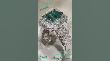 Nhẫn Emarald xanh thiên nhiên Chất liệu bạc xi vàng trắng, ni 14Emarald giác chữ nhật