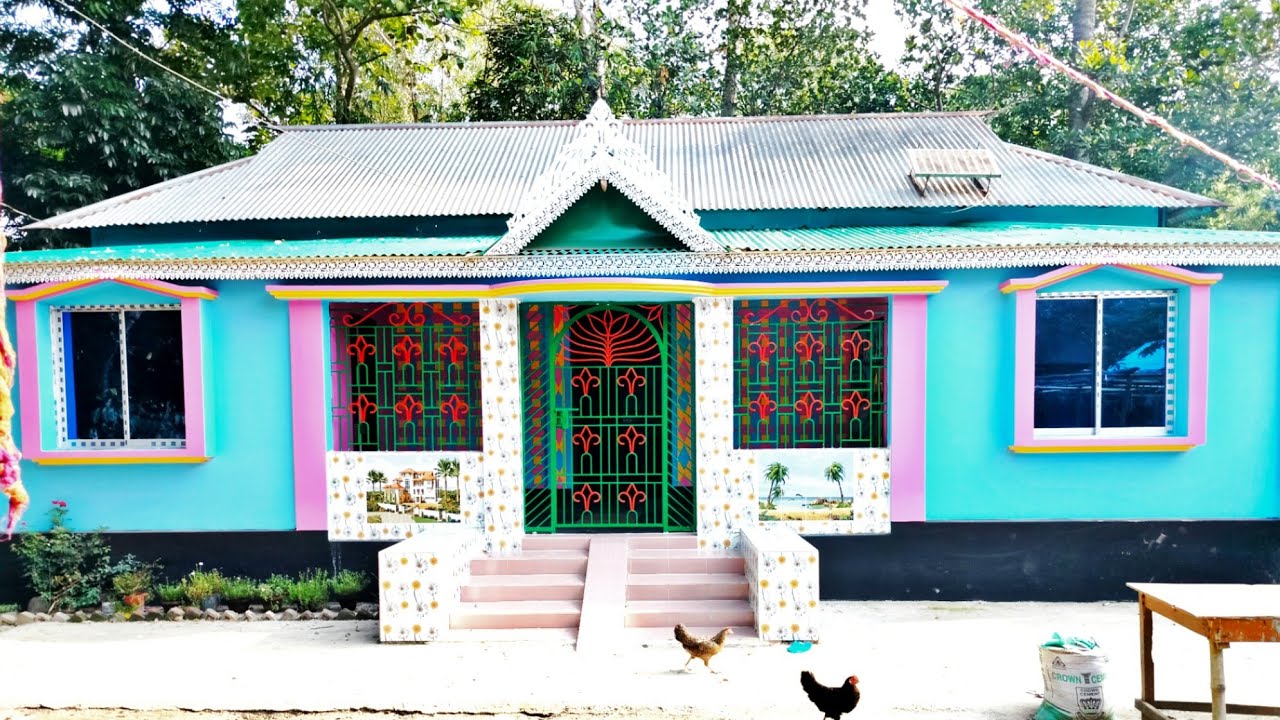 কম খরচে ঘরের সামনে ওয়াল পিছনে টিন নতুন ডিজাইনের ঘর || অল্প টাকায় সুন্দর বাড়ি🏘️village tinshad house