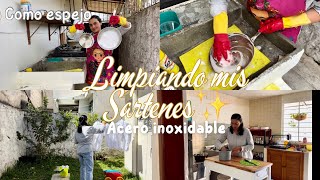 Limpiando mis sartenes de acero inoxidable ✨| una mañana tranquila y soleada en mi hogar 🏡 