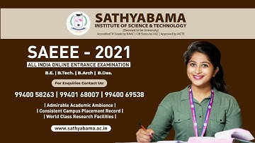 Sathyabama All India Online Entrance Examination (SAEEE-2021). Apply Online at www.sathyabama.ac.in