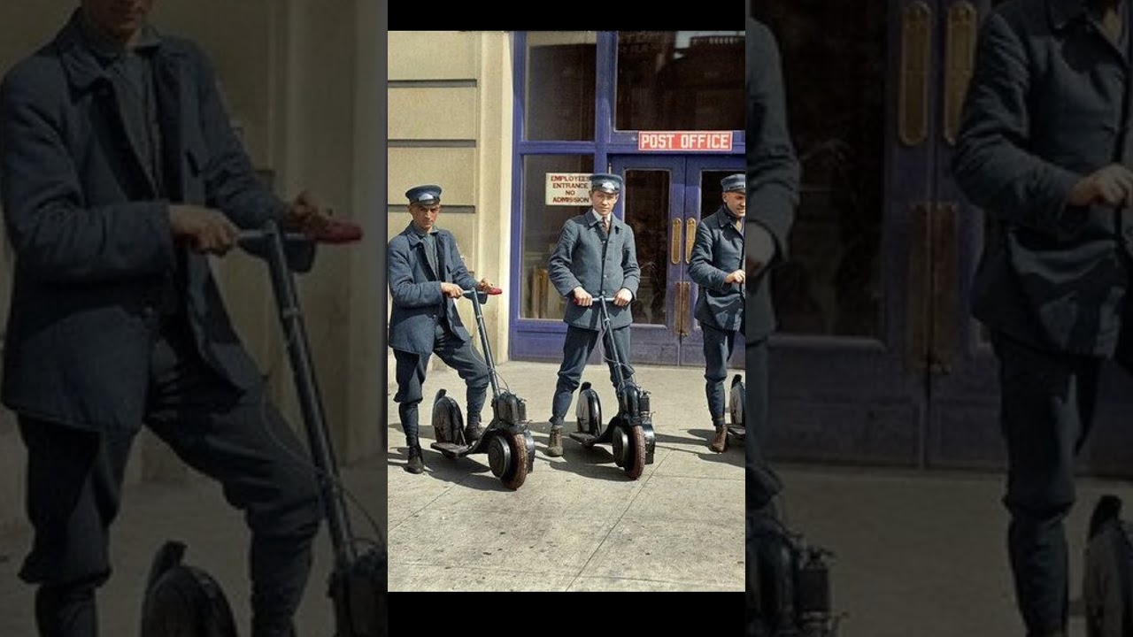 Postmen on electric scooters.  USA, 1917. 