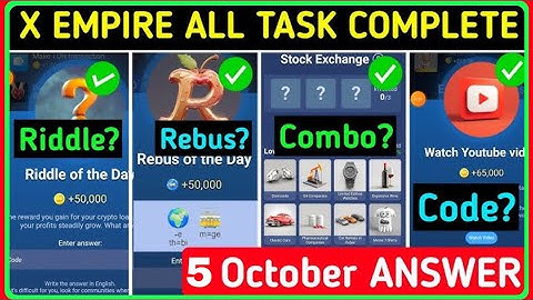 5 October All Quests Code X Empire | Riddle Of The Day | Rebus Of The Day | investment Combo Cards