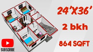 24x36 house plan || 24x36 house map || 24x36 house design || 864 Sqft