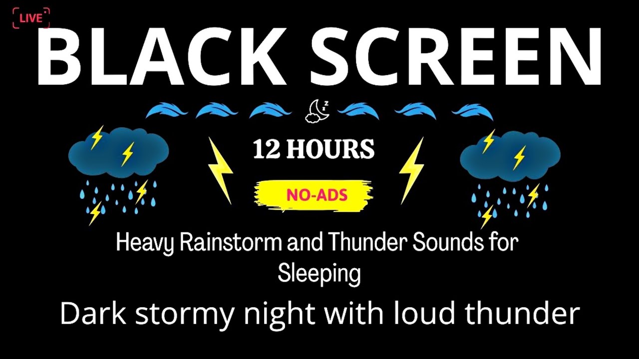 🔴 Heavy Rain and Thunder Sounds for Sleeping - Black Screen | Nonstop Rain Ambience for Sleep #003