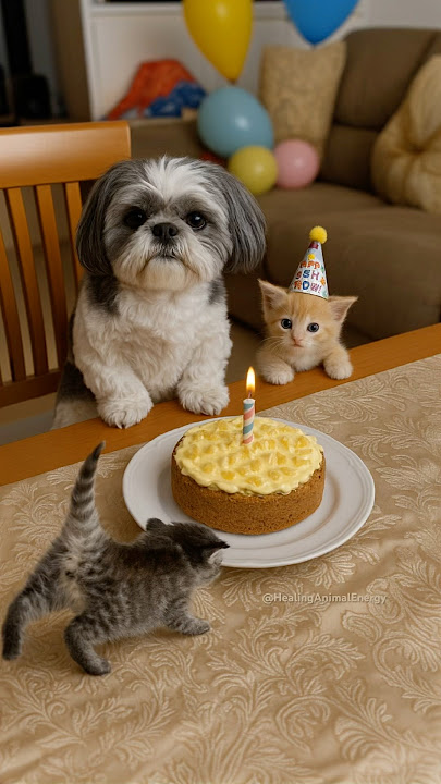 Kitten’s Birthday Party with Friends Eyeing the Cake