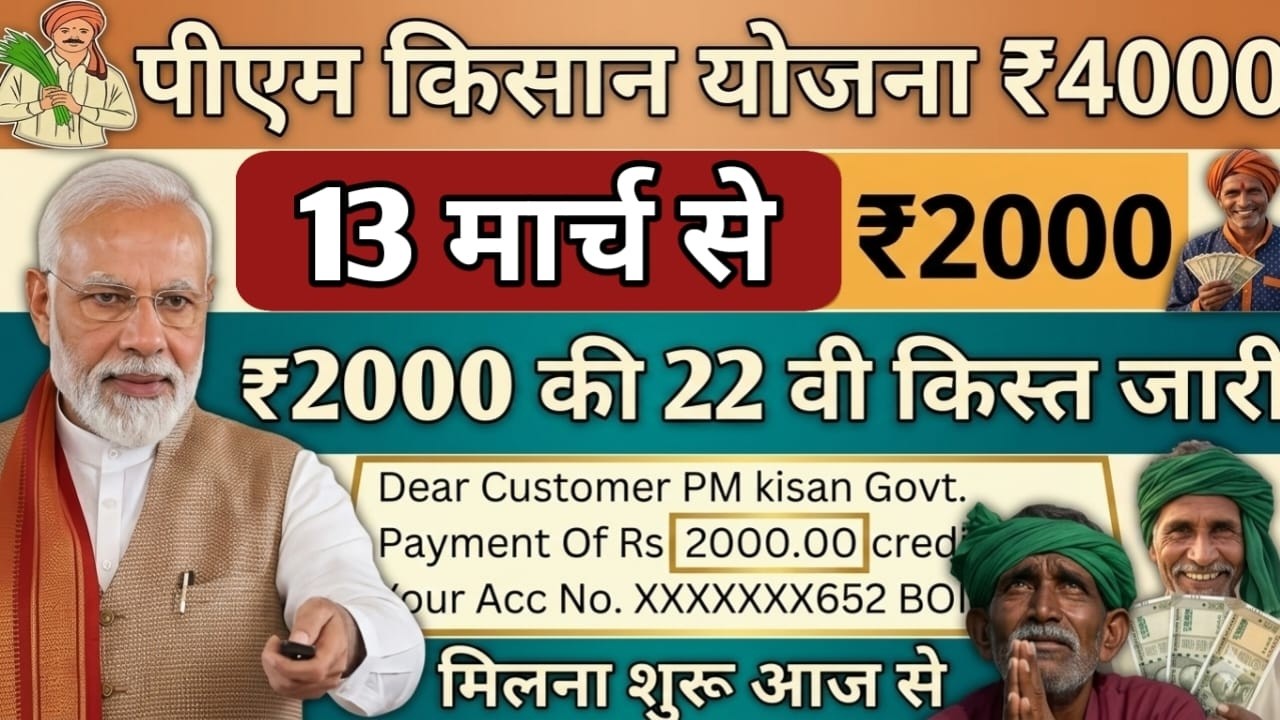 प्रधानमंत्री किसान सम्मन निधि योजना ₹4000की 22वीं किस्त | pm Kisan SammanNidhi Yojana 22th kist
