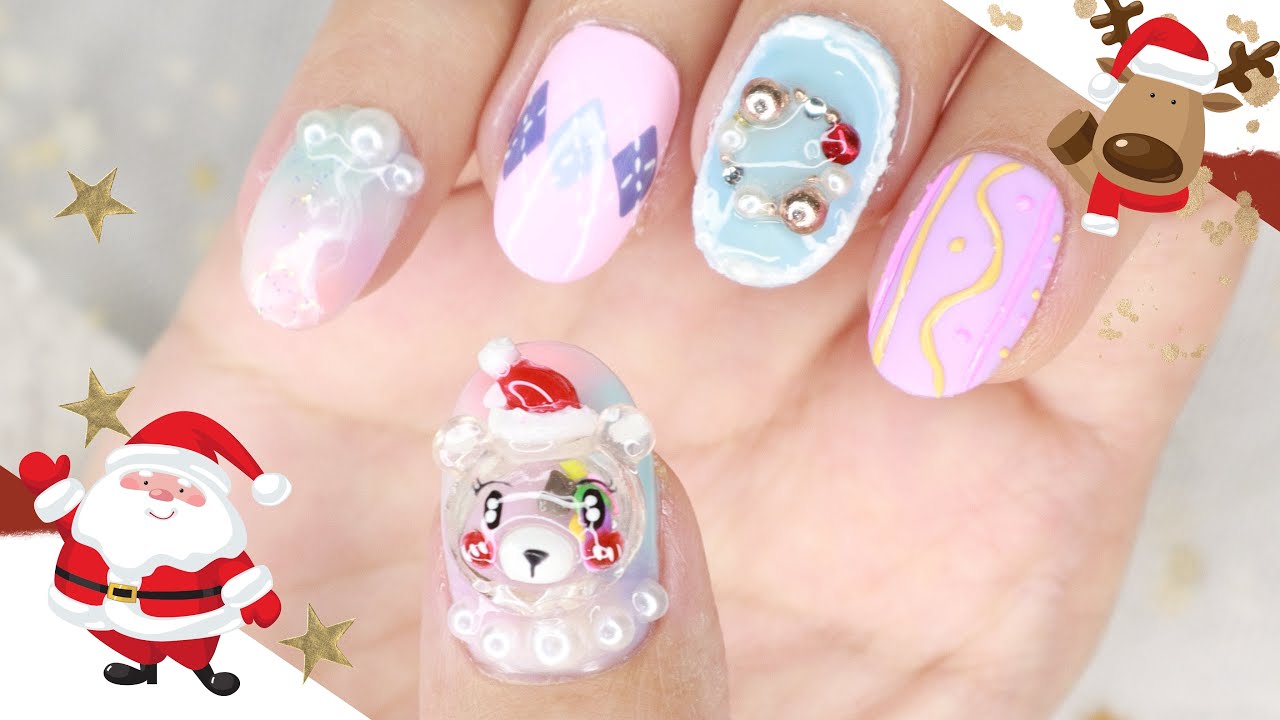 Christmas Nail Art Bear Globe 2021 | Nail Art Natal Snow Globe #ChirstmasNail #kukuNatal #Snowglobe