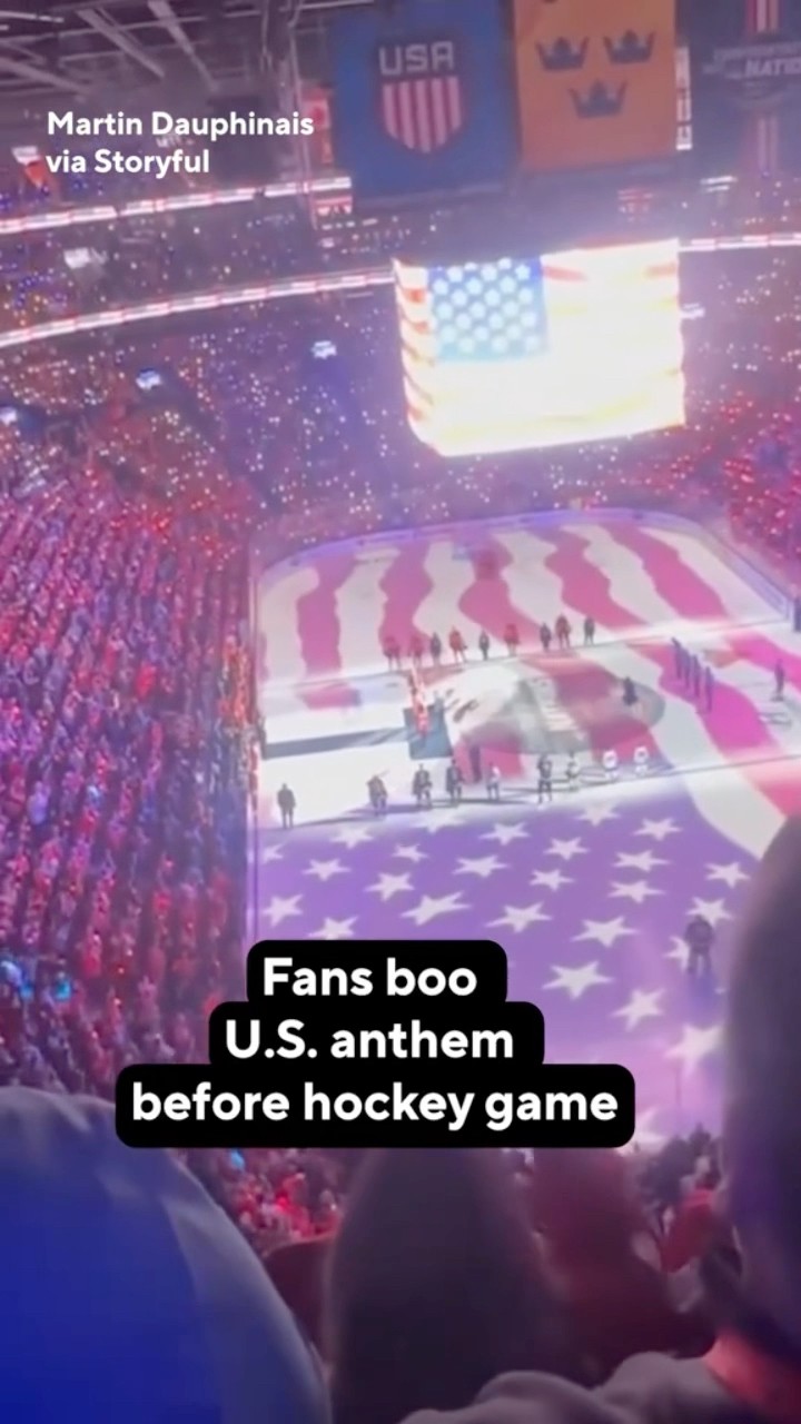 Canadian fans boo U.S. national anthem before hockey game #shorts
