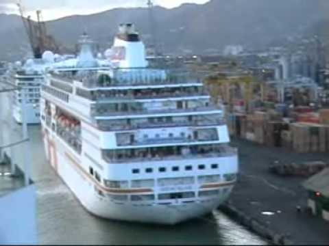 Cruise Ships Arcadia P&O and Ocean Village Sound Off in Port of Spain,Trinidad