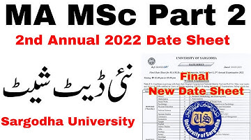 MA MSc Part 2 New Date Sheet Sargodha University 2nd Annual 2022 & Supply UOS