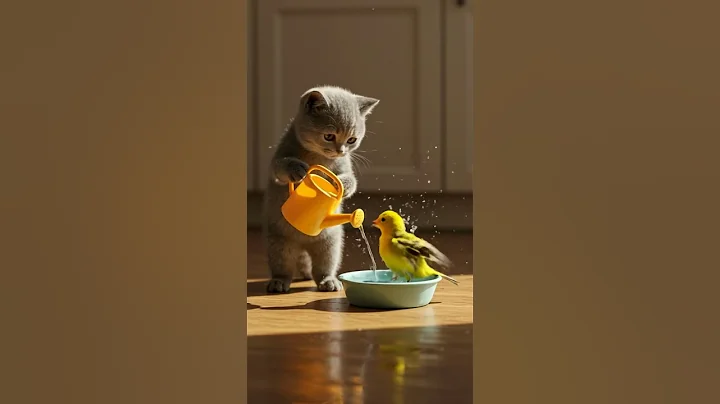 Watch the video about Warm Bathing Moment of Kitten and Parrot #shorts