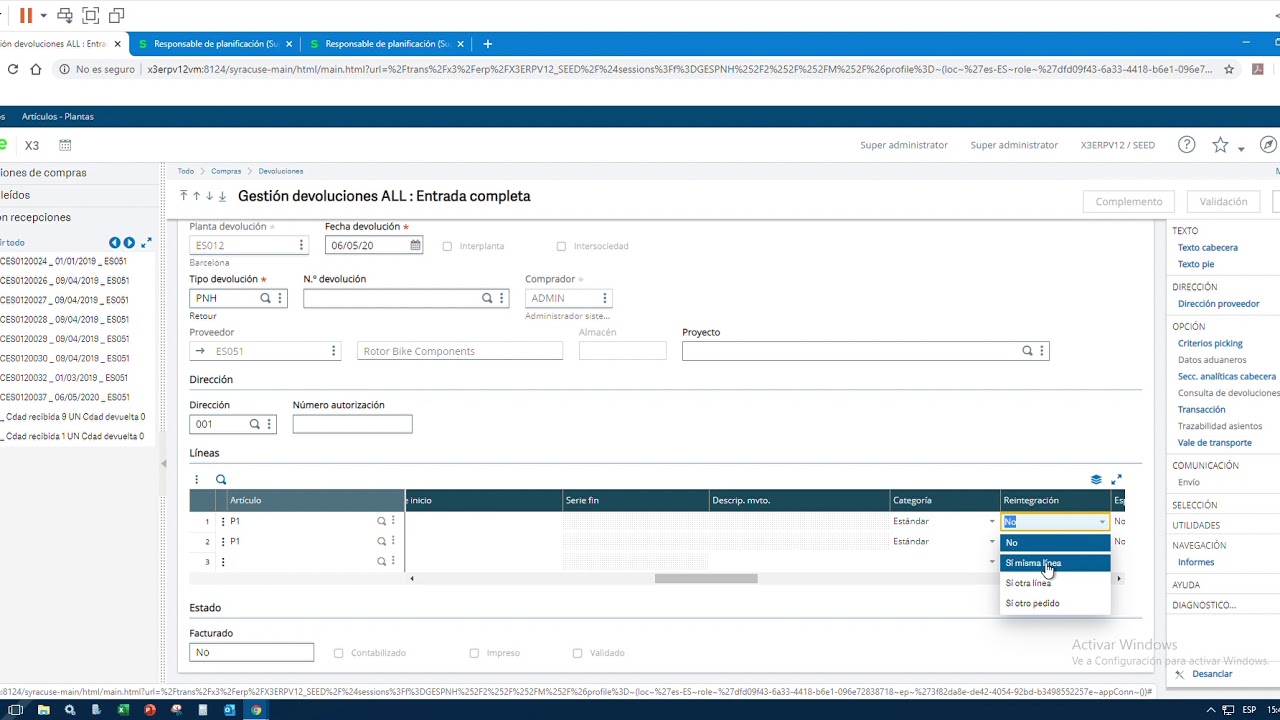 COMPRAS SAGE X3: Devolución de proveedor