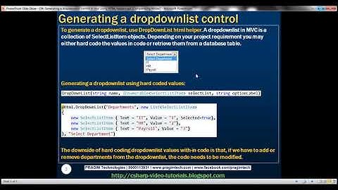 Part 34 Generating a dropdownlist control in mvc using HTML helpers