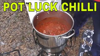 Making Chili For Pot Luck Dinner On Last Night At Camp