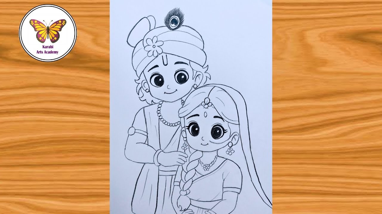 How to draw beautiful radha and krishna| cute radha krishna drawing| chitra