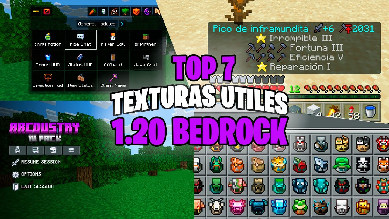 TOP 7 MEJORES TEXTURAS utiles para minecraft BEDROCK 1.20 - YouTube