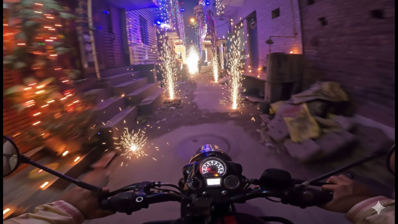 Local Delhi Street 4K Bike Ride 🏍️ | Firecracker Chaos & Pollution Reality