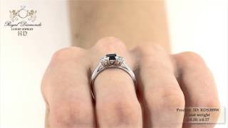 Diamantringe - RDS389W - 18kt Weissgold Ring mit einem Smaragd-Schliff Saphir und Brillanten